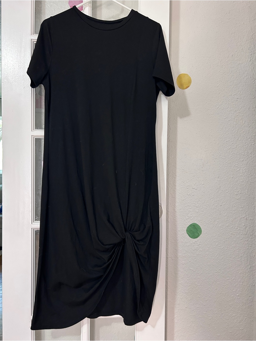 Black Short-Sleeve Knot Front Midi Dress